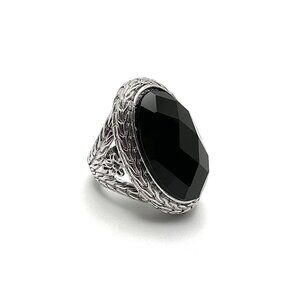 Fado 925 Sterling Silver Black Onyx Designer Cocktail Ring Size 5